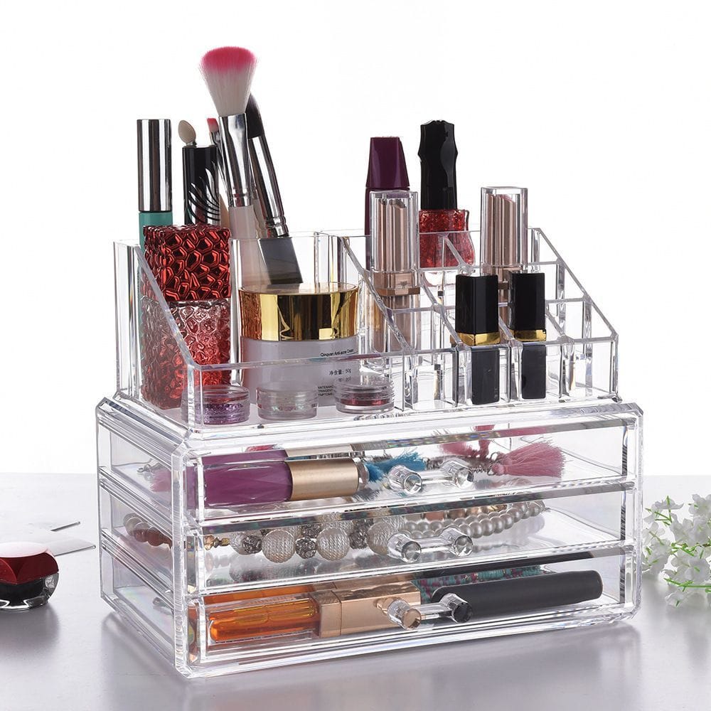 3 - Layer Acrylic Transparent Makeup Drawer Organizer - Enkaji Households