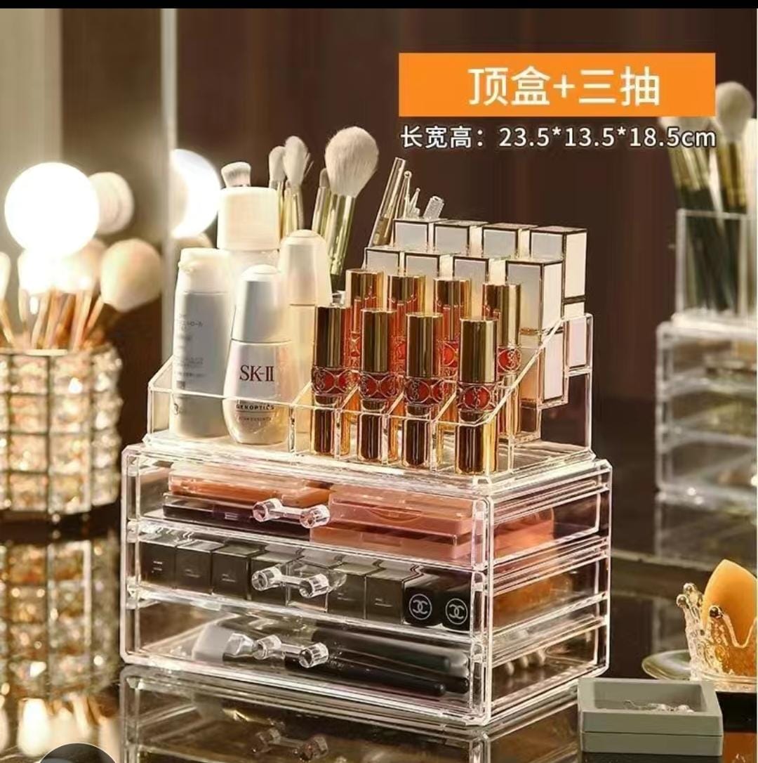 3 - Layer Acrylic Transparent Makeup Drawer Organizer - Enkaji Households