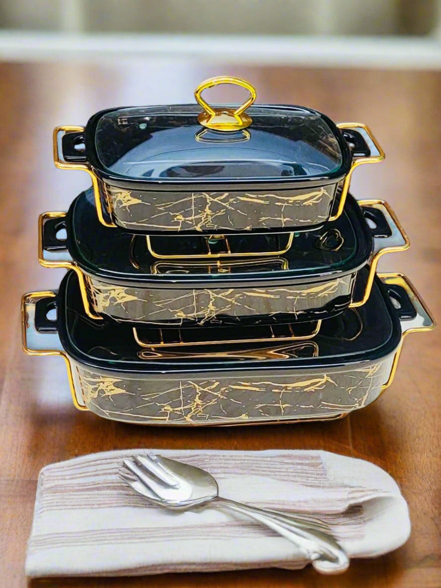 3pc Ceramic Chafing Dishes - Enkaji Households
