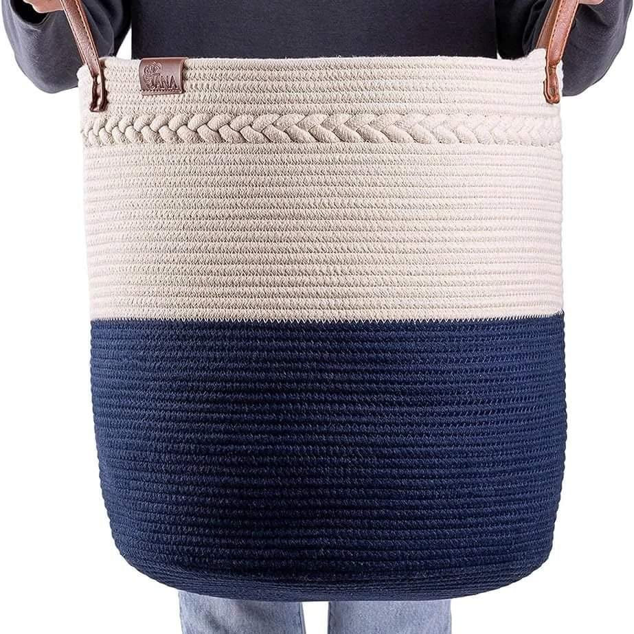 Large Cotton Rope Storage Basket – Woven Design with Handles