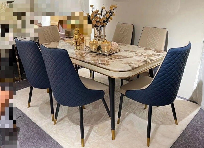 6 - Seater Marble Dining Table Set with Microfiber Chairs - Enkaji Households