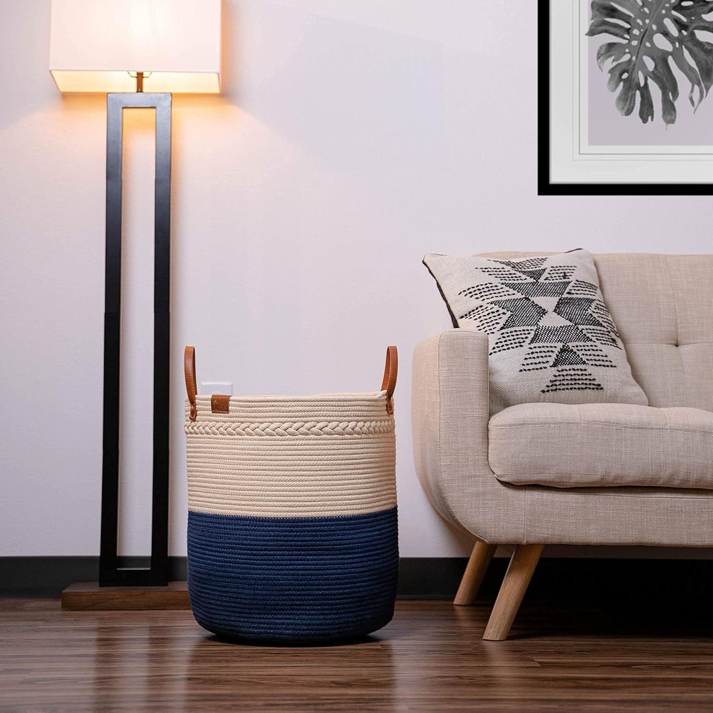 Large Cotton Rope Storage Basket – Woven Design with Handles