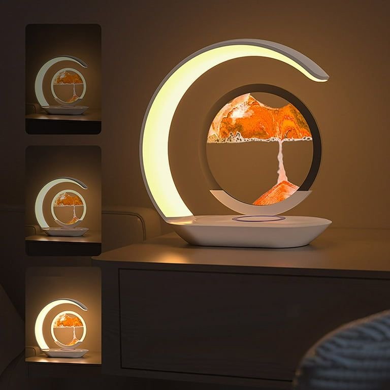 Crescent Moon LED Night Lamp – Rotating Sand Art Desk Light - Enkaji Households