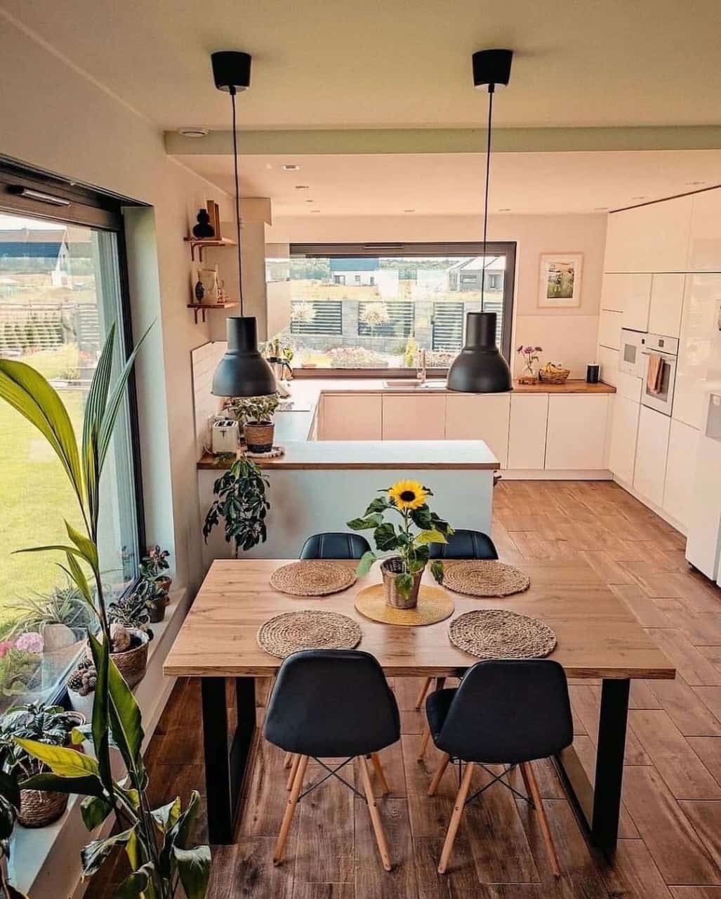 Extendable Four - Seater Wooden Dining Table with Eames Chairs - Enkaji Households