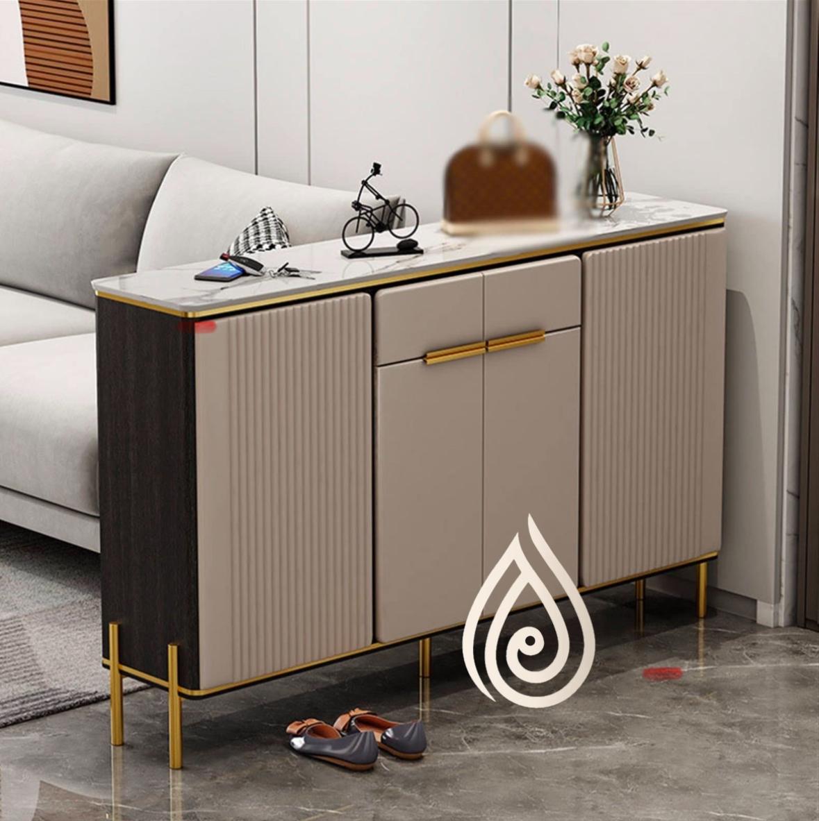 Modern Console Cabinet with Marble Top and Gold Accents - Enkaji Households