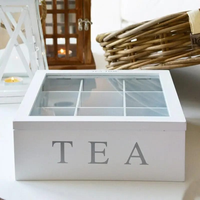 Wooden 9 - Grids Tea Box with Transparent Lid - Enkaji Households