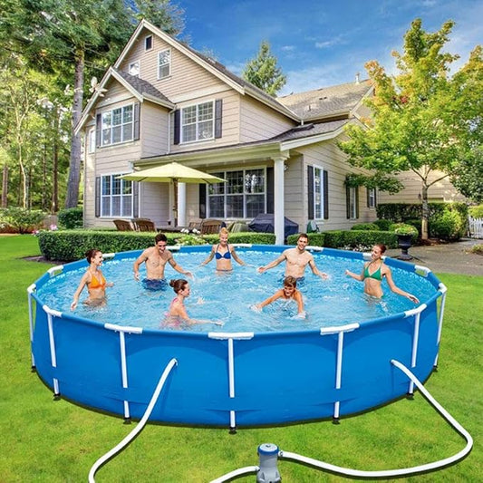 16ft x 48in Metal Frame Swimming Pool Combo Set with Ladder and Filter Pump - Enkaji Households