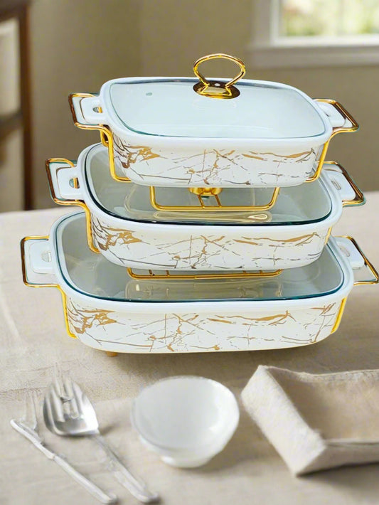 3pc Ceramic Chafing Dishes - Enkaji Households