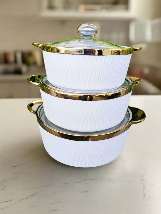 3pcs set elegant gold ceramic casserole - Enkaji Households