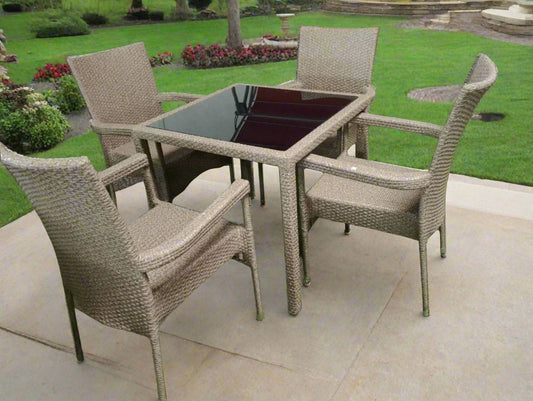 4 - Seater Wicker Outdoor Dining Set with Glass Top Table - Enkaji Households