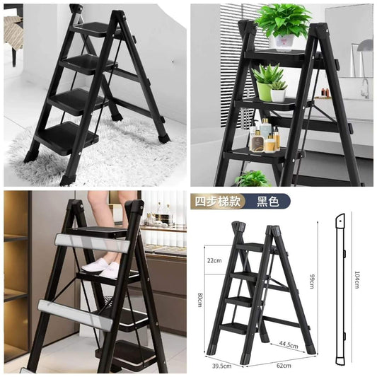 4 - Step Black Foldable Stepper Ladder - Enkaji Households