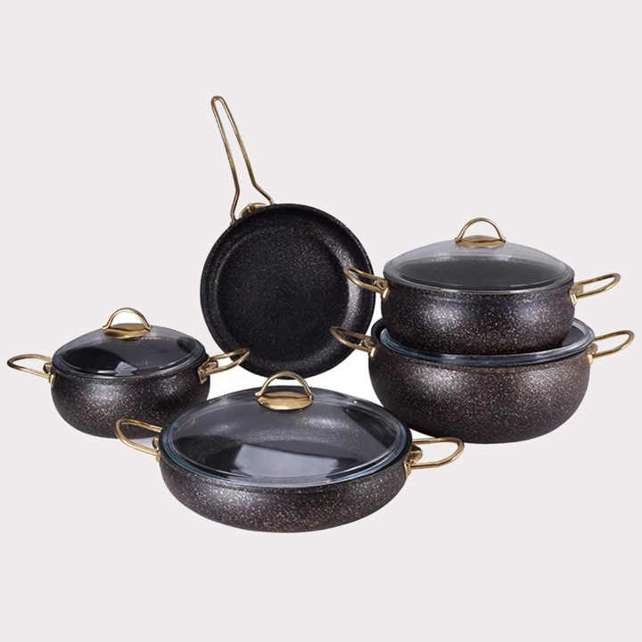 9 - Piece Granite Coating Kitchen Cookware Set - Enkaji Households