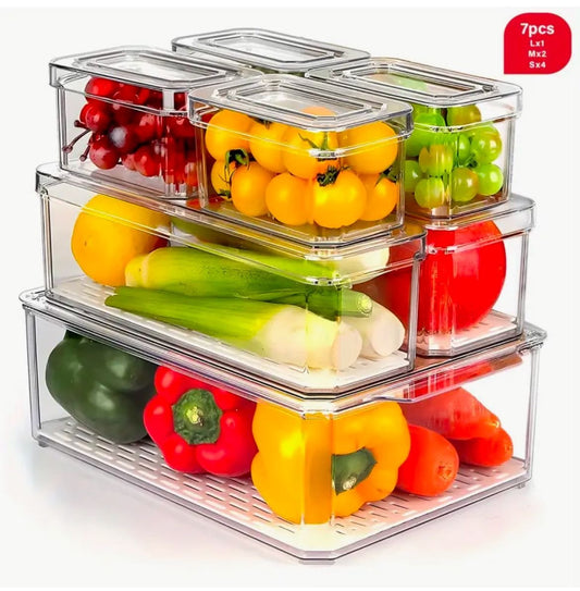 BPA - Free Stackable Acrylic Fridge Organizer 7 - Piece - Enkaji Households