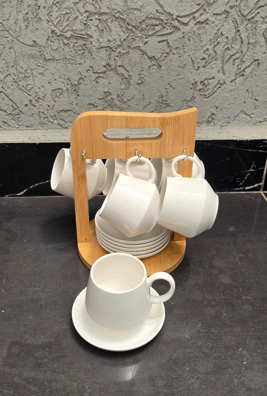 Cappuccino Cup 12 - Piece Set with bamboo stand - Enkaji Households