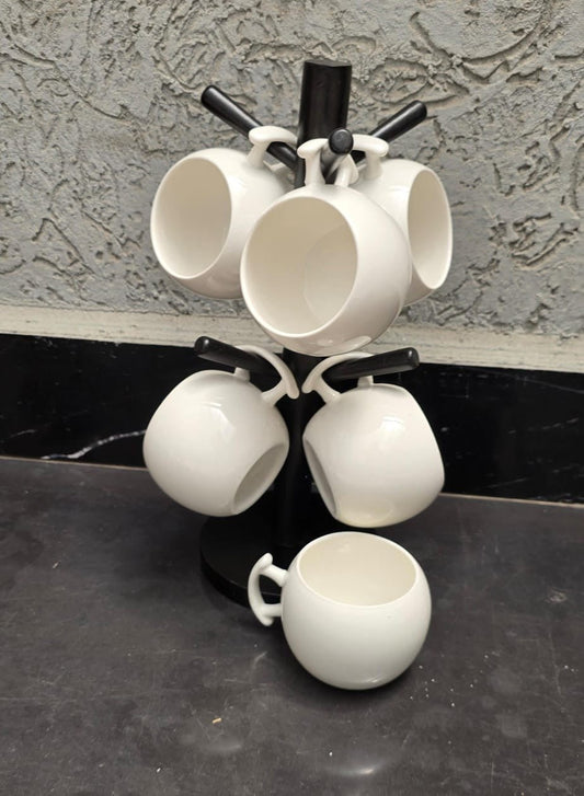 Cappuccino Cup 7pc Set with Bamboo Stand - Enkaji Households