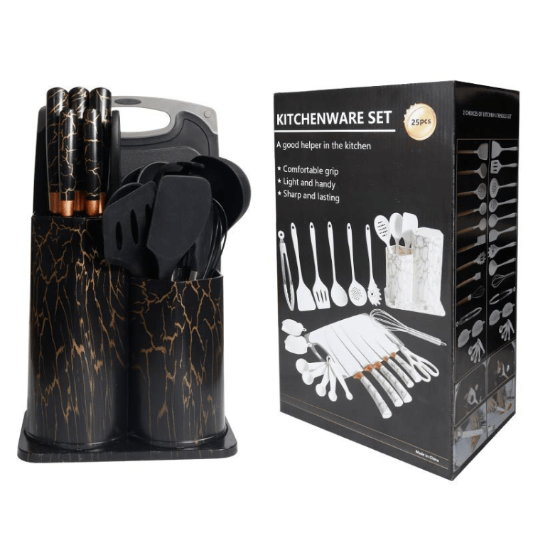 Deluxe Marble Kitchen Knife Set with Utensil Holder - Enkaji Households
