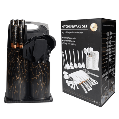 Deluxe Marble Kitchen Knife Set with Utensil Holder - Enkaji Households
