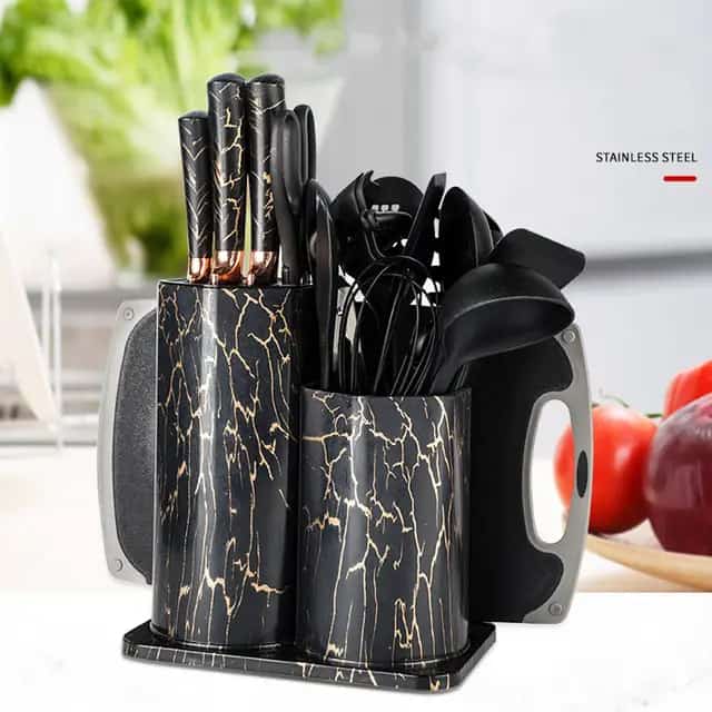 Deluxe Marble Kitchen Knife Set with Utensil Holder - Enkaji Households