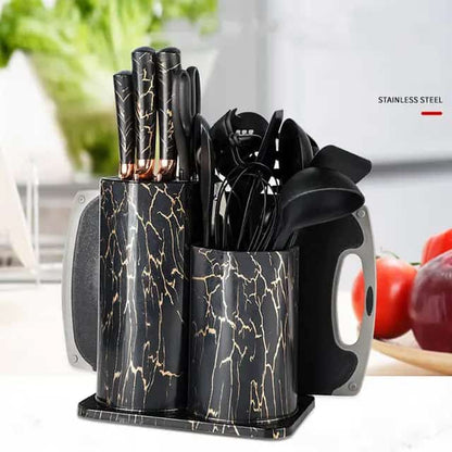 Deluxe Marble Kitchen Knife Set with Utensil Holder - Enkaji Households