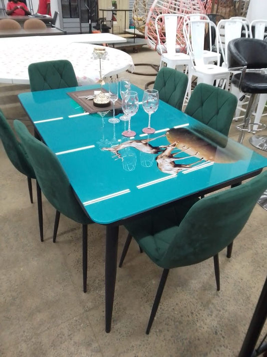 Elegant 6 - Seater Dining Table Set with Velvet Chairs - Enkaji Households