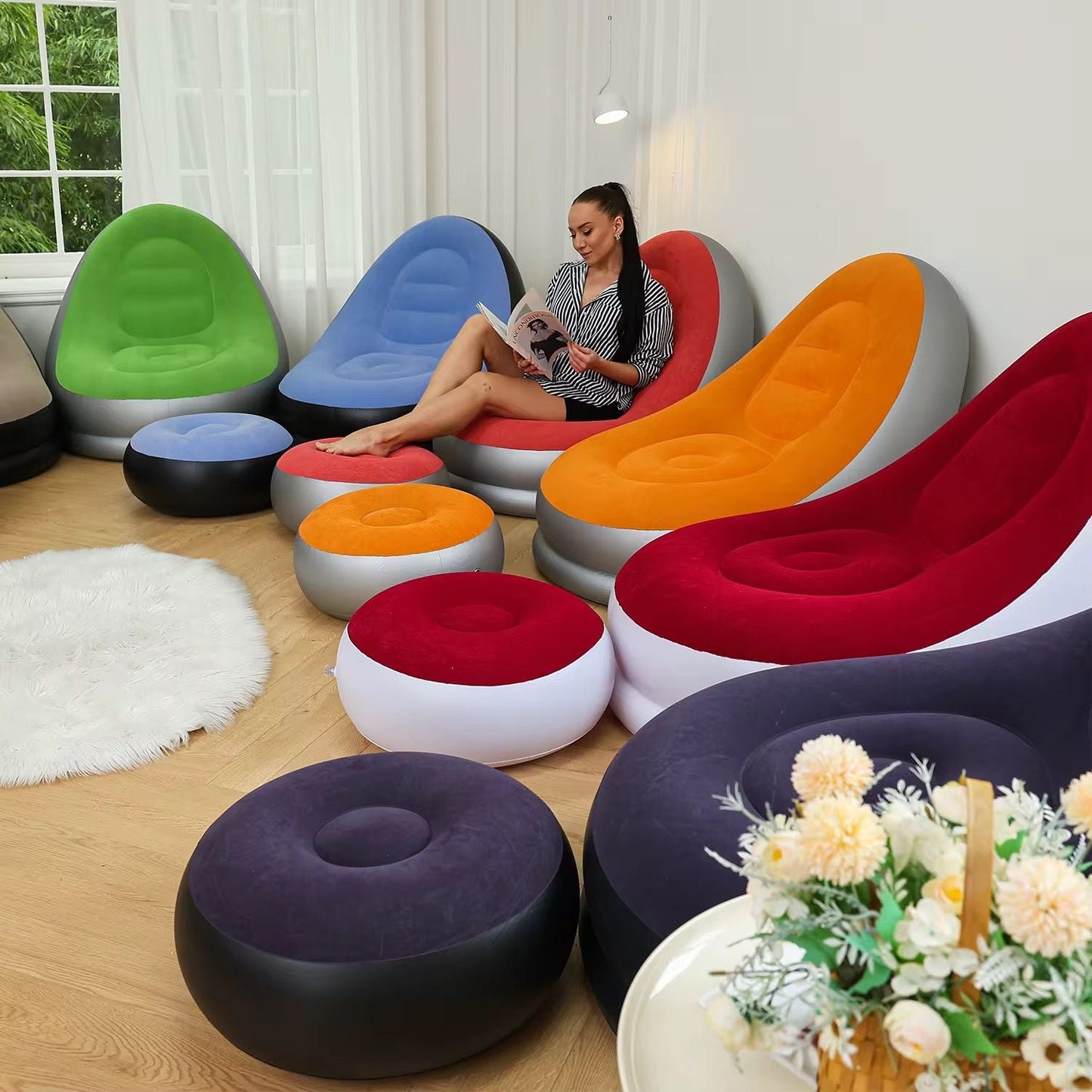 Inflatable Lazy Sofa with Footrest – Comfortable & Portable - Enkaji Households