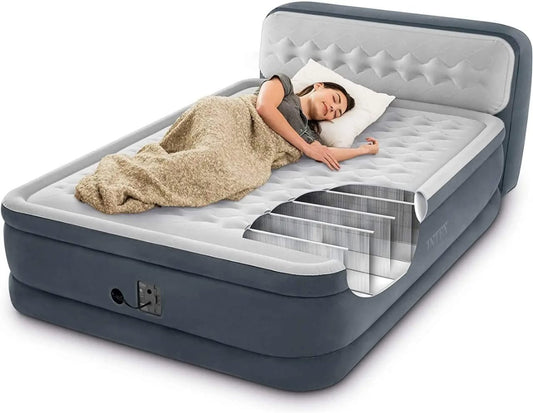 INTEX Dura Beam Airbed – Built - In Pump & Plush Headboard - Enkaji Households