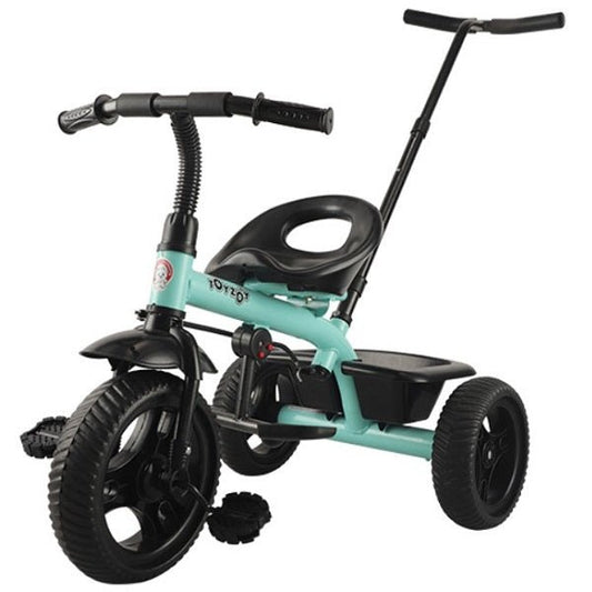 Kids Tricycle with Push Handle – Mint Green Pedal Trike with Rear Basket - Enkaji Households