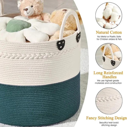 Large Cotton Rope Basket – Woven Storage with Handles (46cm x 40cm) - Enkaji Households