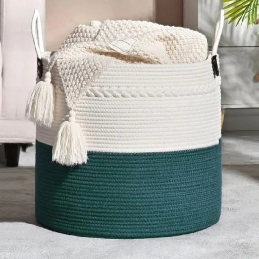 Large Cotton Rope Basket – Woven Storage with Handles (46cm x 40cm) - Enkaji Households