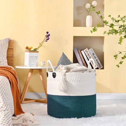 Large Cotton Rope Basket – Woven Storage with Handles (46cm x 40cm) - Enkaji Households