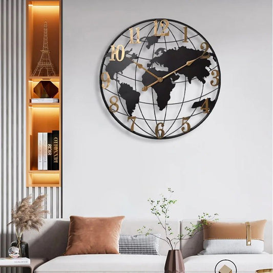 Large World Map Wall Clock for Living Room Decoration (60cm) - Enkaji Households