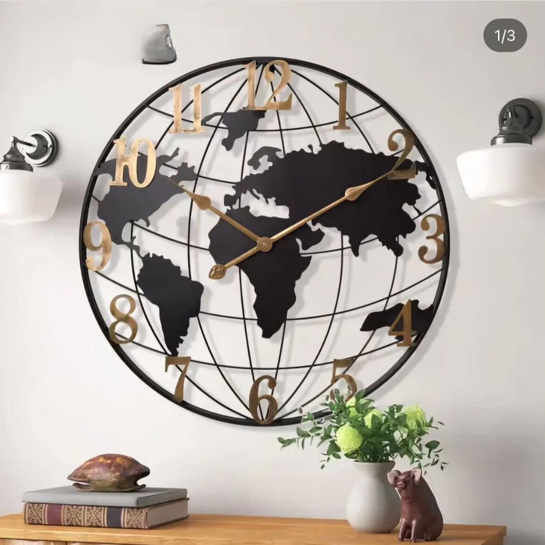 Large World Map Wall Clock for Living Room Decoration (60cm) - Enkaji Households