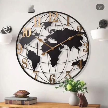 Large World Map Wall Clock for Living Room Decoration (60cm) - Enkaji Households