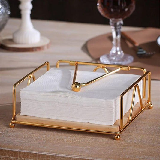 Luxury Metallic Serviette Holder with Bamboo Base - Enkaji Households
