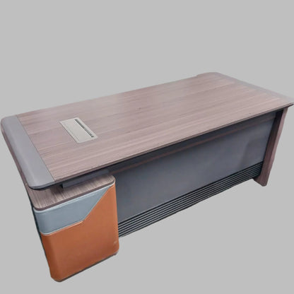 Modern Executive Office Desk with Leather Accent - Enkaji Households