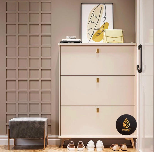 Modern Shoe Storage Cabinet with Gold Accents - Enkaji Households
