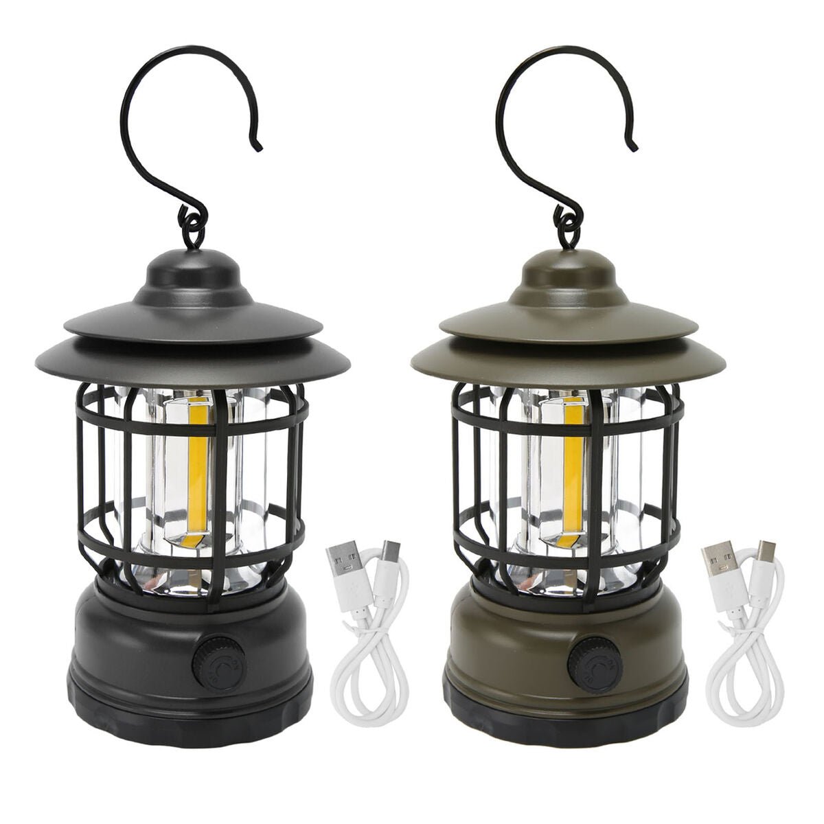 Vintage LED Camping Lantern – USB & Solar Rechargeable Emergency Light - Enkaji Households