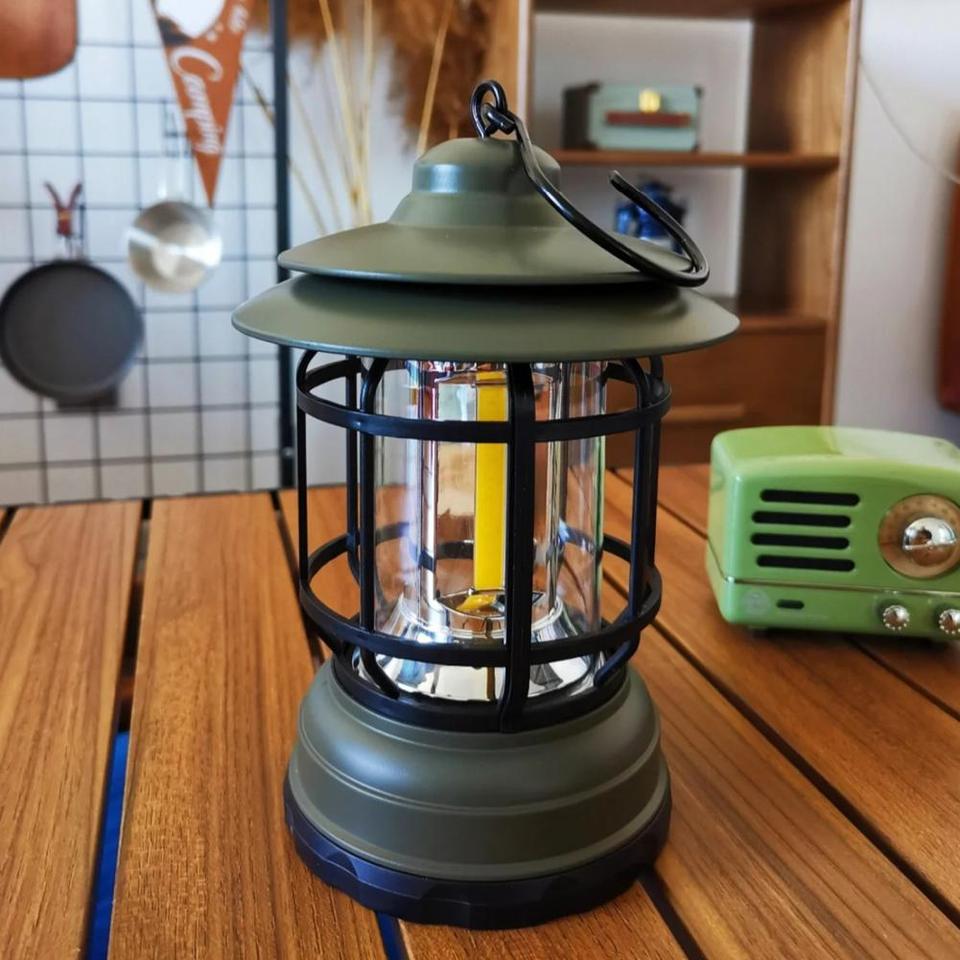 Vintage LED Camping Lantern – USB & Solar Rechargeable Emergency Light - Enkaji Households